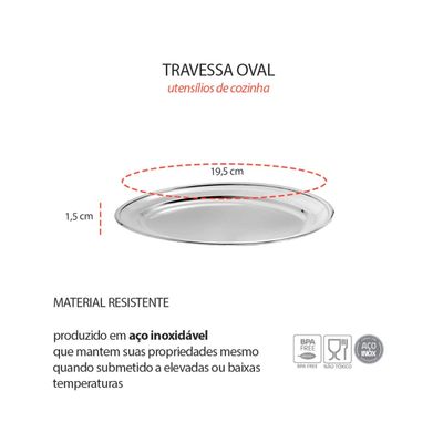 Travessa Bandeja Oval Rasa Aço Inox Buffet Restaurante 20cm e 30cm