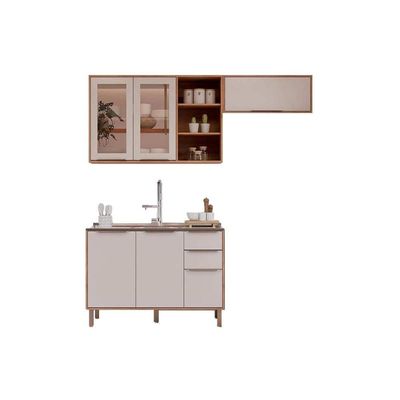 Cozinha Completa Brilhante 3 Peças (2Aéreos+1Balcão) C3P54 Cinamomo/Off White - MGM
