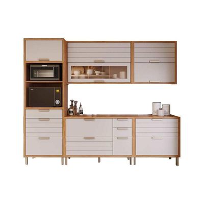 Cozinha Completa Eloise 5 Peças (2Aéreos+2Balcões+1TorreQuente) C5P161 Cinamomo/Off White - MGM