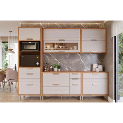 Cozinha Completa Eloise 5 Peças (2Aéreos+2Balcões+1TorreQuente) C5P161 Cinamomo/Off White - MGM