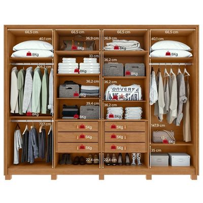 Guarda-roupa Casal 100% Mdf 8 Portas Easy Glow Com Espelhos E Pés Amendoa Clean/off White