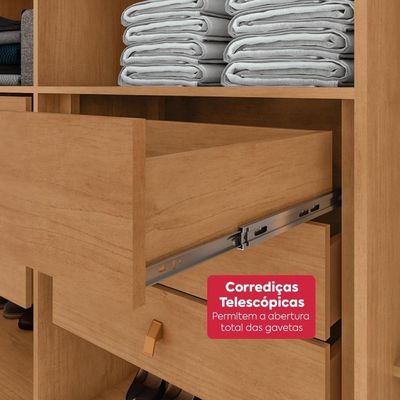 Guarda-roupa Casal 100% Mdf 8 Portas Easy Glow Com Espelhos E Pés Amendoa Clean/off White