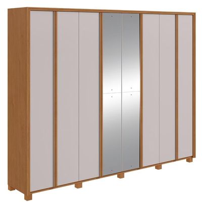 Guarda-roupa Casal 100% Mdf 8 Portas Easy Glow Com Espelhos E Pés Amendoa Clean/off White