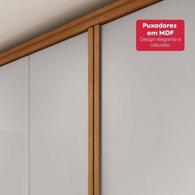 Guarda-roupa Casal 100% Mdf 8 Portas Easy Glow Com Espelhos E Pés Amendoa Clean/off White
