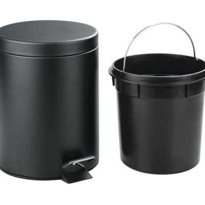 Lixeira Redonda Preto Matte 03 Litros com Pedal Multiuso Aço