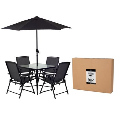 Conjunto De Jardim Chicago Preto Com Ombrelone Mor Life