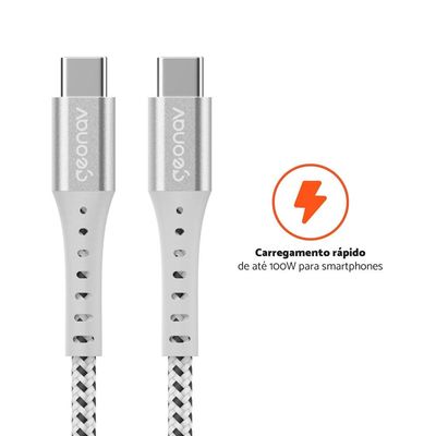 Cabo USB-C ESC06WT em Nylon Trançado Geonav – 1,2 metro