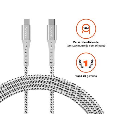 Cabo USB-C ESC06WT em Nylon Trançado Geonav – 1,2 metro
