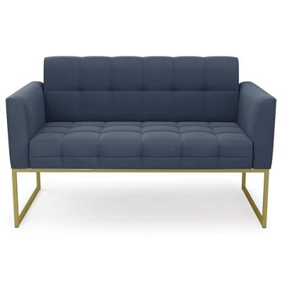 Sofá Namoradeira E 2 Poltronas Base Industrial Dourado Ana Suede Azul Marinho - Ibiza