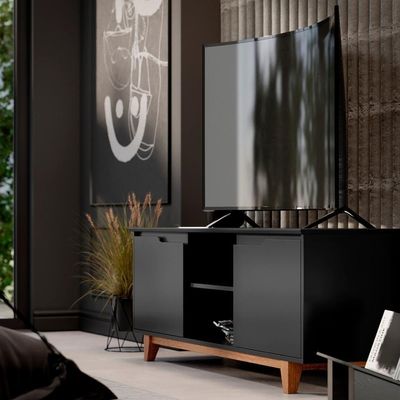 Rack Para Sala Bancada De Tv 55 Pol 139cm Flow Preto - Ej Móveis