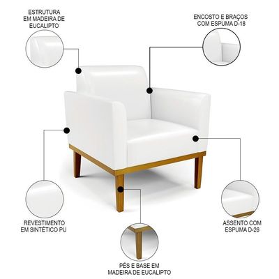 Sofá Namoradeira E 2 Poltronas Base Madeira Castanho Maressa Sintético Pu Branco - Ibiza