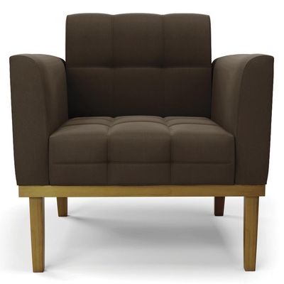 Poltrona Base Madeira Castanho Kit 2 Ana Suede Marrom - Ibiza