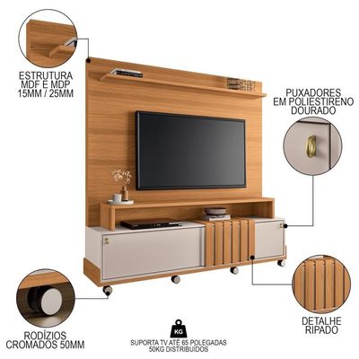 Estante Painel Para Tv 65 Pol 180cm 2 Portas Cloe H01 Off White-cinamomo - Mpozenato