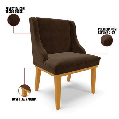 Kit 10 Cadeiras Estofadas Para Sala De Jantar Base Fixa De Madeira Castanho Lia Suede Marrom - Ibiza