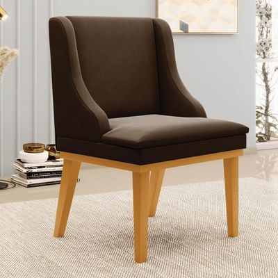 Kit 10 Cadeiras Estofadas Para Sala De Jantar Base Fixa De Madeira Castanho Lia Suede Marrom - Ibiza
