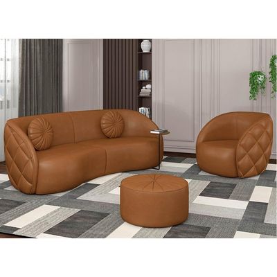 Sofá Decorativo 3 Lugares 240cm Com Almofadas E Poltrona Zion M22 Sintético Caramelo - Mpozenato