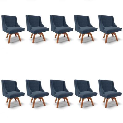 Kit 10 Cadeiras Estofadas Giratória Para Sala De Jantar Lia Suede Azul Marinho - Ibiza