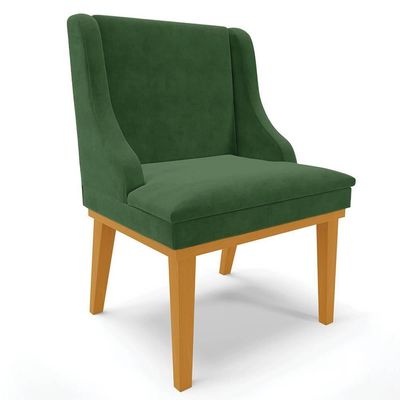 Kit 10 Cadeiras Estofadas Para Sala De Jantar Base Fixa De Madeira Castanho Lia Suede Verde - Ibiza