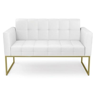 Sofá Namoradeira E 1 Poltrona Base Industrial Dourado Ana Sintético Branco - Ibiza