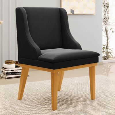 Kit 10 Cadeiras Estofadas Para Sala De Jantar Base Fixa De Madeira Castanho Lia Suede Preto - Ibiza