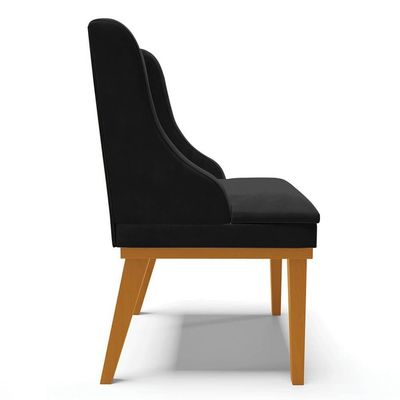 Kit 10 Cadeiras Estofadas Para Sala De Jantar Base Fixa De Madeira Castanho Lia Suede Preto - Ibiza