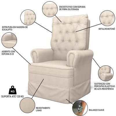 Poltrona De Amamentação E Descanso Com Balanço E Puff Laís G05 Linho Creme - Mpozenato