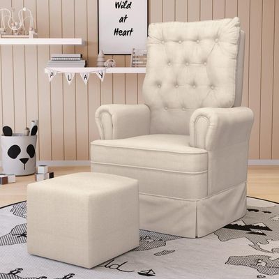 Poltrona De Amamentação E Descanso Com Balanço E Puff Laís G05 Linho Creme - Mpozenato