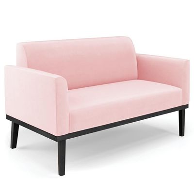 Sofá Namoradeira E 2 Poltronas Base Madeira Preto Maressa Suede Rosa Bebê - Ibiza