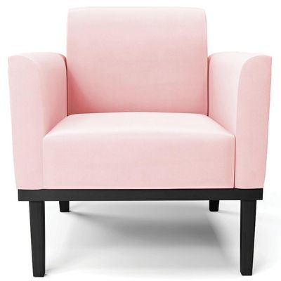 Sofá Namoradeira E 2 Poltronas Base Madeira Preto Maressa Suede Rosa Bebê - Ibiza