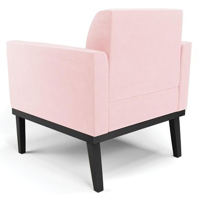 Sofá Namoradeira E 2 Poltronas Base Madeira Preto Maressa Suede Rosa Bebê - Ibiza