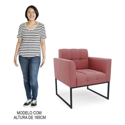 Sofá Namoradeira E 1 Poltrona Base Industrial Preto Ana Suede Rosê - Ibiza