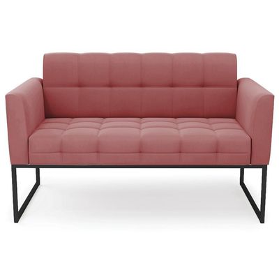 Sofá Namoradeira E 1 Poltrona Base Industrial Preto Ana Suede Rosê - Ibiza