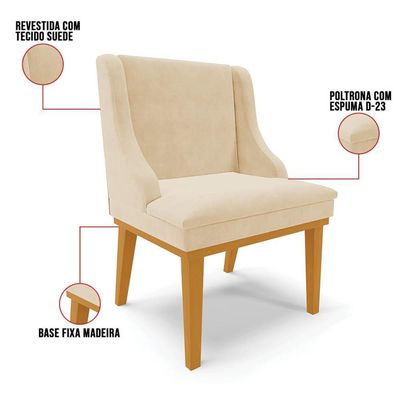 Kit 10 Cadeiras Estofadas Para Sala De Jantar Base Fixa De Madeira Castanho Lia Suede Bege - Ibiza