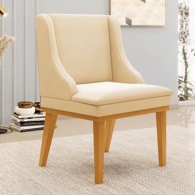 Kit 10 Cadeiras Estofadas Para Sala De Jantar Base Fixa De Madeira Castanho Lia Suede Bege - Ibiza