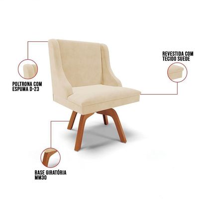 Kit 10 Cadeiras Estofadas Giratória Para Sala De Jantar Lia Suede Bege - Ibiza