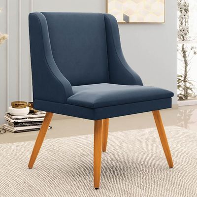 Kit 8 Cadeiras Estofadas Para Sala De Jantar Pés Palito Lia Suede Azul Marinho - Ibiza