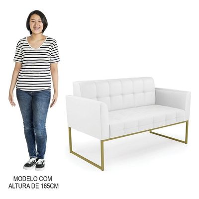 Sofá Namoradeira E 2 Poltronas Base Industrial Dourado Ana Sintético Branco - Ibiza
