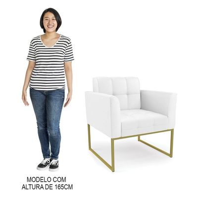 Sofá Namoradeira E 2 Poltronas Base Industrial Dourado Ana Sintético Branco - Ibiza