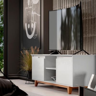 Rack Para Sala Bancada De Tv 55 Pol 139cm Flow Branco - Ej Móveis
