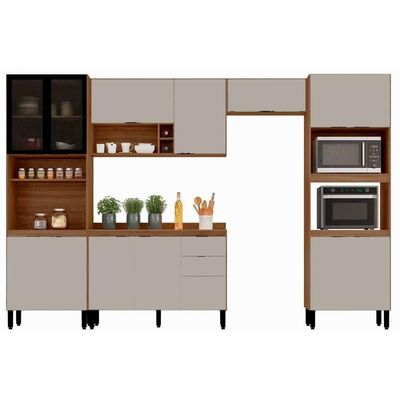 Cozinha Completa Firenze 5 Peças (2Aéreos+1Balcão+2Paneleiros) C5P155 Avena/Grafito - Demóbile