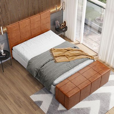 Kit Cabeceira Cama Box King 195cm com Calçadeira Roma W01 Couríssimo Camel - Lyam