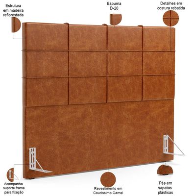 Kit Cabeceira Cama Box King 195cm com Calçadeira Roma W01 Couríssimo Camel - Lyam