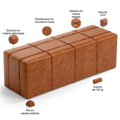 Kit Cabeceira Cama Box King 195cm com Calçadeira Roma W01 Couríssimo Camel - Lyam