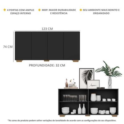 Aparador Buffet Multimóveis Veneza 4 Portas Preto/natural