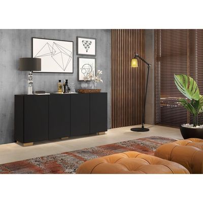 Aparador Buffet Multimóveis Veneza 4 Portas Preto/natural