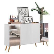 Aparador Buffet Retrô Com Espelho Multimóveis Branco/natural