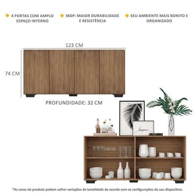 Aparador Buffet Multimóveis Veneza 4 Portas Rustic/preto