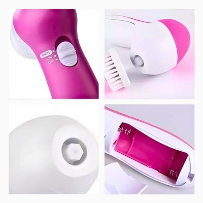 Escova Facial Rosa Elétrica 5 Cabeças Portátil Esfoliante