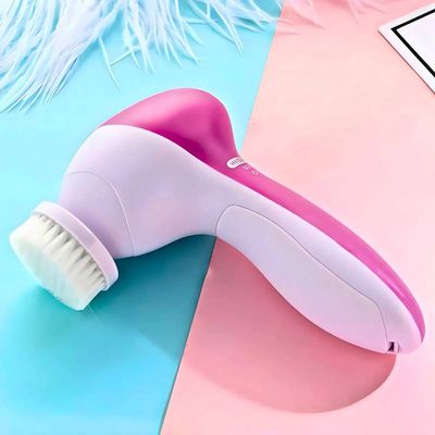 Escova Facial Rosa Elétrica 5 Cabeças Portátil Esfoliante