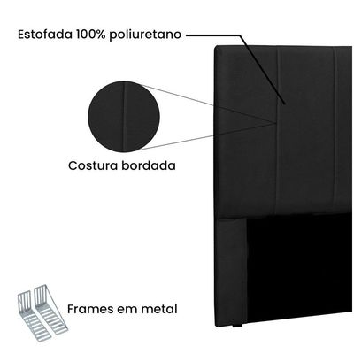 Cabeceira Arizona Cama Box Solteiro 90Cm Corino Preto